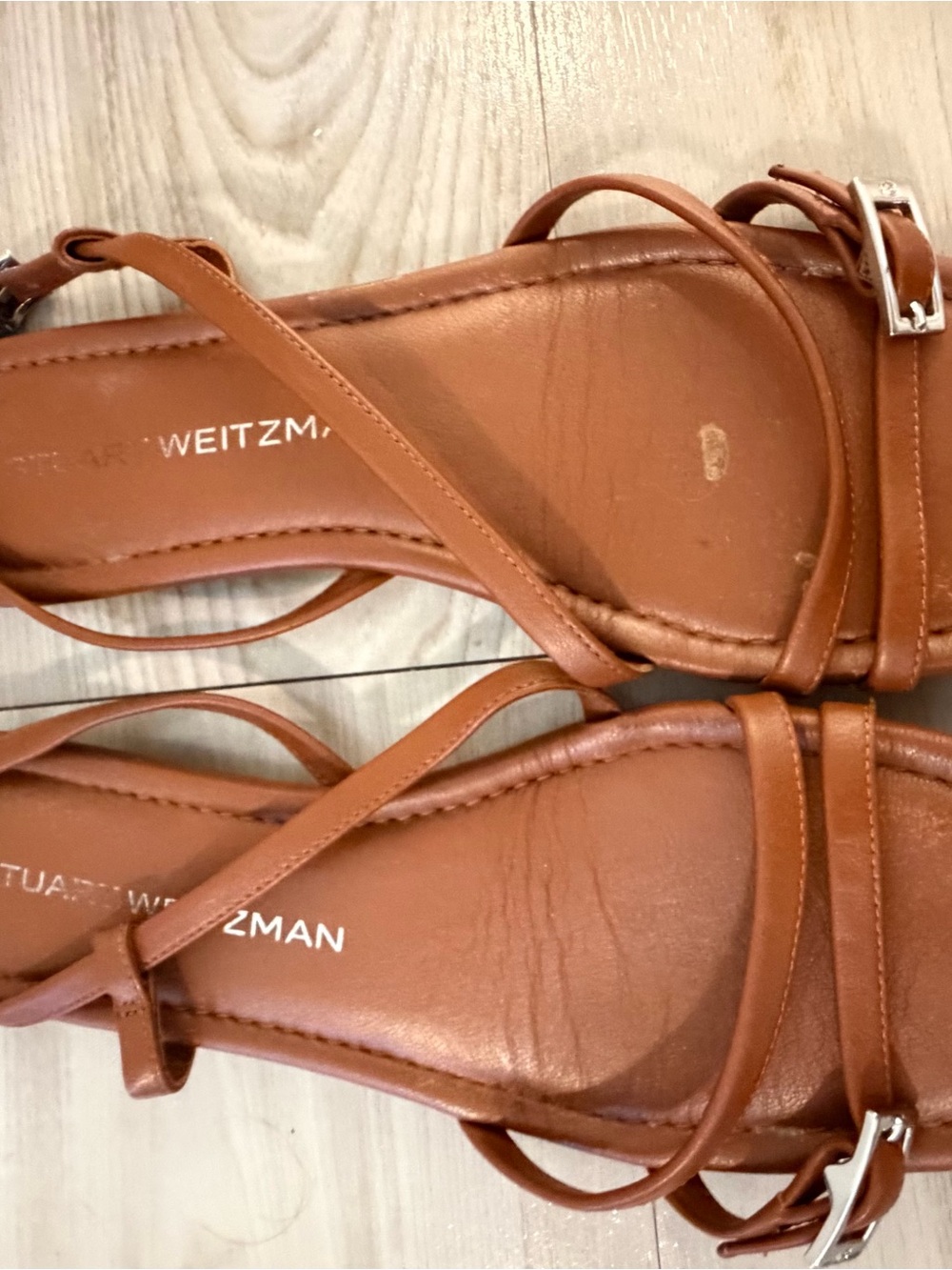 Stuart Weitzman Cognac Brown Leather Strappy Sandals